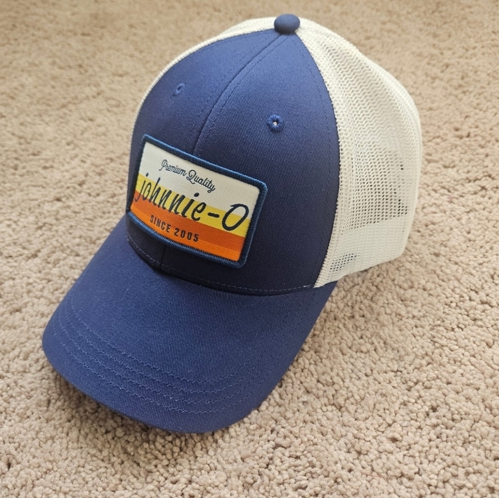 Johnnie-O Navy Blue and White Sunrise Snapback Trucker Hat Men's Size OS